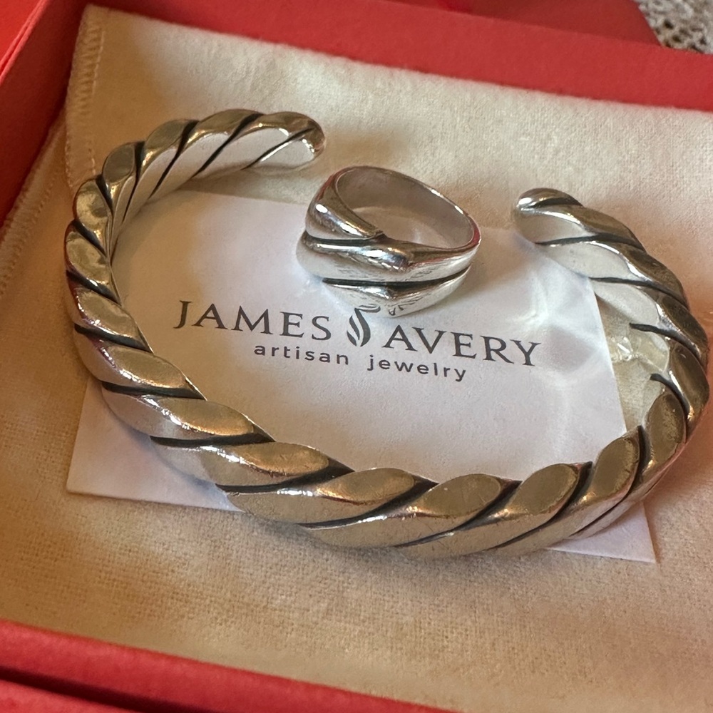 Heavy Thick James Avery Twisted Wire Cuff Bracelet And Matching Wire Ring Combo!